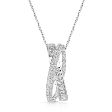 18ct White Gold Baguette & Round Brilliant Cut 0.60ct Diamond Multi Strand Cross Over Pendant