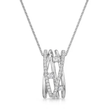 18ct White Gold Round Brilliant 0.33ct Diamond Multi Strand Cross Over Pendant