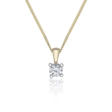 18ct Yellow Gold 0.33ct Round Brilliant 4 Claw Diamond Solitaire Pendant 