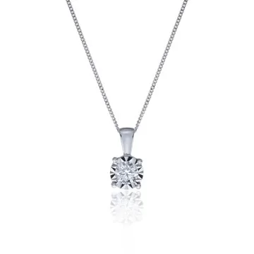 9ct White Gold Round Brilliant 0.25ct Diamond Illusion Set Pendant