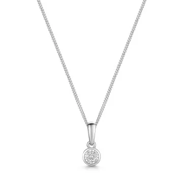 9ct White Gold Round Brilliant 0.05ct Diamond Bezel Set Pendant