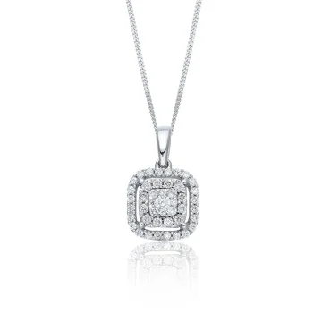 9ct White Gold Brilliant Cut 0.25ct Diamond Cluster Pendant