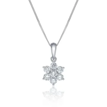 9ct White Gold 0.51ct Round Brilliant Flower Diamond Cluster Pendant