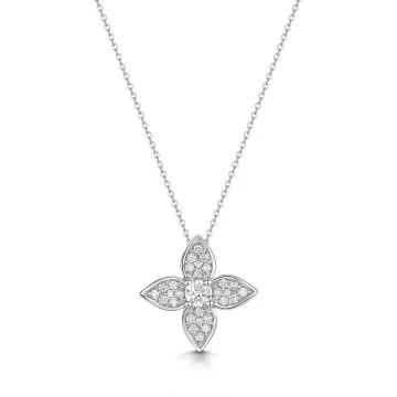 9ct White Gold 0.33ct Diamond Cluster Flower Pendant Neckklace