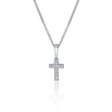 9ct White Gold 0.03ct Diamond Cross Pendant 