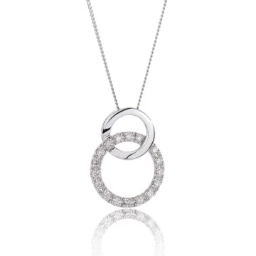 9ct White Gold Brilliant Cut 0.15ct Diamond Double Circle Pendant