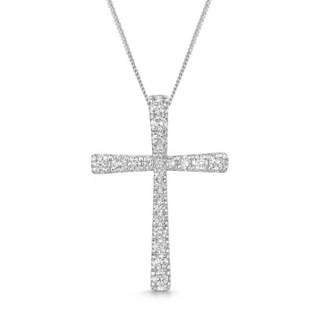 9ct White Gold Round Brilliant 0.50ct Diamond Claw Set Cross Pendant
