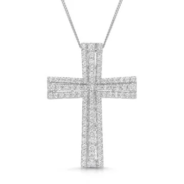 9ct White Gold Round Brilliant 0.75ct Diamond Fancy Cross Pendant