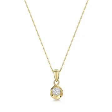 9ct Yellow Gold Round Brilliant 0.10ct Diamond Oyster Style Solitaire Pendant