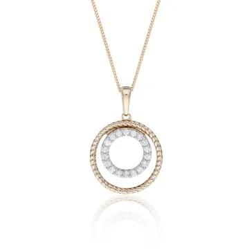 9ct Yellow Gold 0.21ct Round Brilliant Double Open Circle Cluster Diamond Pendant