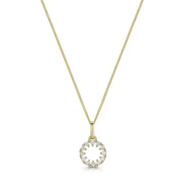 9ct Yellow Gold 0.15ct Round Brilliant Diamond Open Circle Pendant