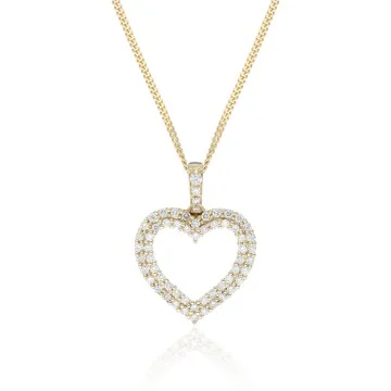 9ct Yellow Gold Round Brilliant Diamond 0.42ct Double Halo Heart Pendant