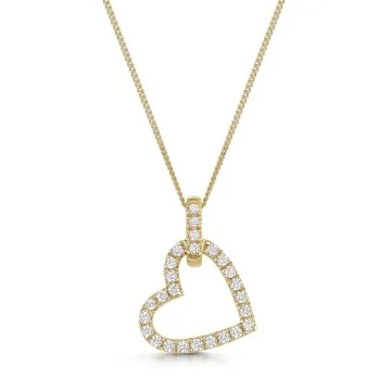 9ct Yellow Gold Round Brilliant 0.25ct Diamond Off Set Heart Pendant