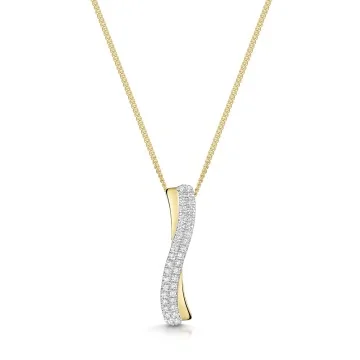 9ct Yellow Gold Round Brilliant 0.10ct Diamond Cross Over Drop Pendant