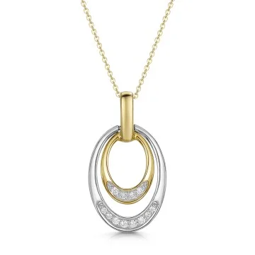 9ct White Gold and Yellow Gold Round Brilliant Diamond Oval Drop Pendant
