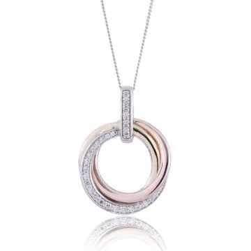 9ct 3 Colour Gold Brilliant Cut 0.20ct Diamond Circle Pendant
