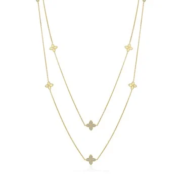9ct Yellow Gold Round Brilliant 0.60ct Diamond Stationed Flower Necklet