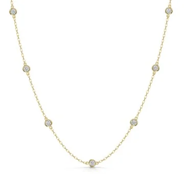 9ct Yellow Gold Round Brilliant 0.40ct Diamond Rub Over Staggered Necklet
