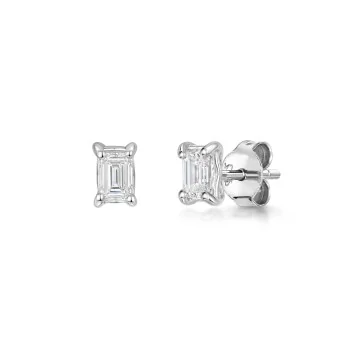 18ct White Gold 0.60ct Emerald Cut Diamond 4 Claw Solitaire Earrings