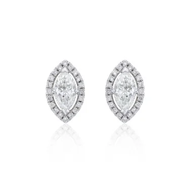 18ct White Gold Marquise Cut 1.80ct Diamond Halo Stud Earrings