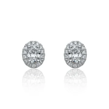 18ct White Gold Oval Cut 0.70ct Diamond Halo Stud Earrings