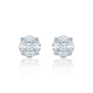 18ct White Gold Marquise And Princess Cut 0.83ct Diamond Cluster Earrings