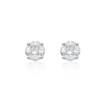 18ct White Gold Marquise And Princess Cut 1.00ct Diamond Cluster Earrings 1