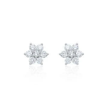 9ct White Gold 0.51ct Round Brilliant Flower Diamond Cluster Earrings