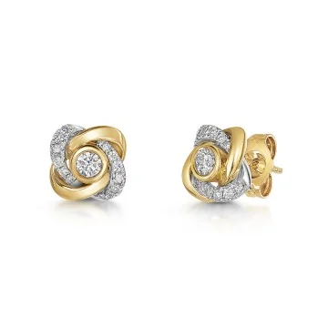 9ct Yellow Gold Knot Style 0.25ct Diamond Stud Earrings