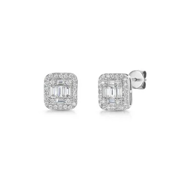 9ct White Gold Baguette & Round Brilliant Cut 0.75ct Diamond Earrings