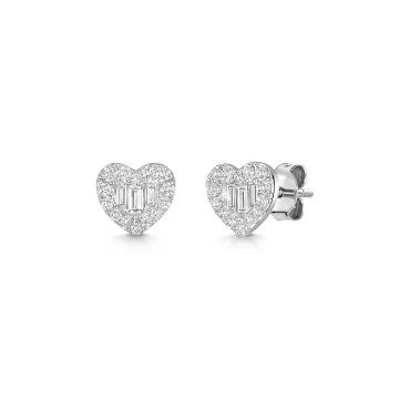9ct White Gold Baguette & Round Brilliant Cut 0.60ct Diamond Heart Earrings