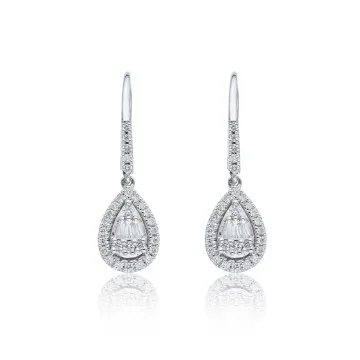 9ct White Gold Baguette and Brilliant Cut 0.50ct Diamond Drop Earrings