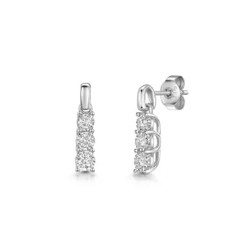 9ct White Gold Round Brilliant 0.30ct Diamond Three Stone Drop Earrings