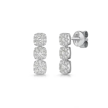 9ct White Gold Round Brilliant 1.00ct Diamond Triple Cushion Drop Earrings - Exclusive to CH