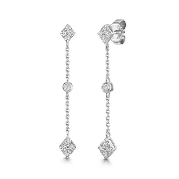 9ct White Gold Round Brilliant 0.25ct Diamond Chain Style Cluster Drop Earrings - Exclusive to CH