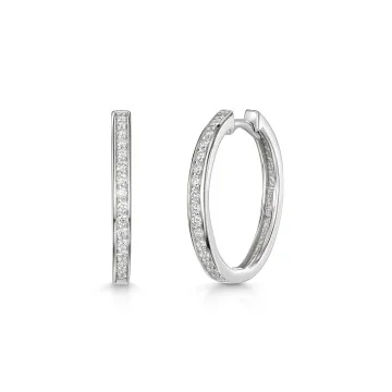 9ct White Gold 0.20ct Round Brilliant Diamond Hoop Earrings