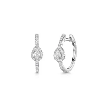 9ct White Gold Pear Shape 0.40ct Diamond Halo Hoop Earrings