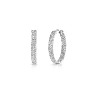 9ct White Gold Round Brilliant Diamond Hoop Earrings
