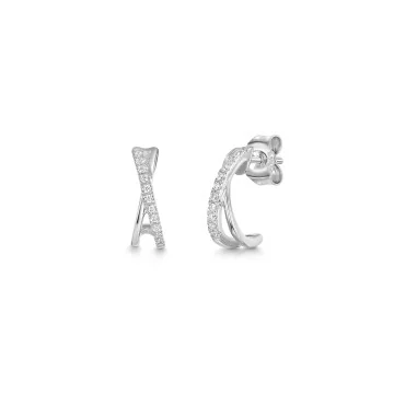 9ct White Gold Round Brilliant 0.08ct Diamond Cross Over Hoops Earrings