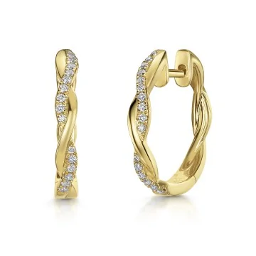 9ct Yellow Gold Round Brilliant 0.15ct Diamond Twist Hoop Earrings