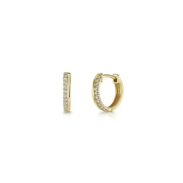 9ct Yellow Gold Round Brilliant 0.15ct Diamond Off Set Hoop Earrings