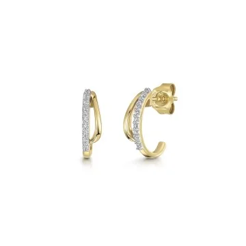 9ct Yellow Gold Round Brilliant 0.08ct Diamond Hoops Earrings