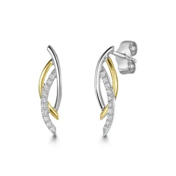 9ct Mixed Metal Round Brilliant Diamond Twist Drop Earrings