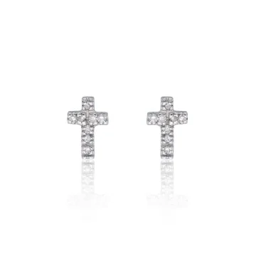 9ct White Gold 0.05ct Diamond Cross Earrings