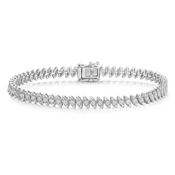 9ct White Gold Round Brilliant 2.80ct Diamond Marquise Shape Cluster Bracelet