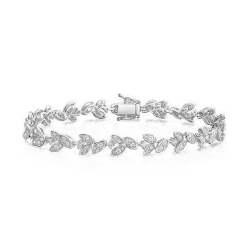 18ct White Gold Round Brilliant 2.25ct Diamond Leaf Cluster Bracelet - Exclusive to CH