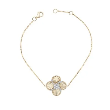 18ct Yellow Gold 0.20ct Round Brilliant Textured Flower Diamond Bracelet