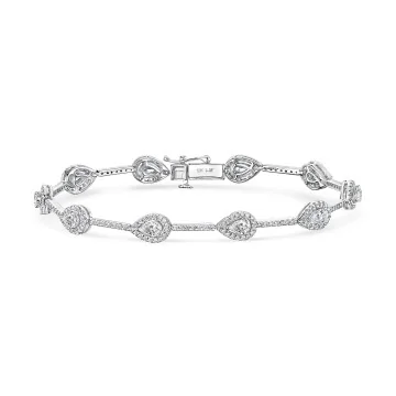18ct White Gold Pear and Round Brilliant 3.25ct Diamond Cluster Bracelet