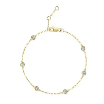 9ct Yellow Gold Round Brilliant 0.33ct Diamond Rub Over Staggered Bracelet