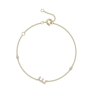 9ct Yellow Gold Round Brilliant 0.11ct Diamond Initial E Bracelet